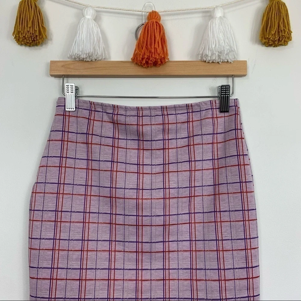 Just Polly Purple Red Plaid Mini Skirt Size 0